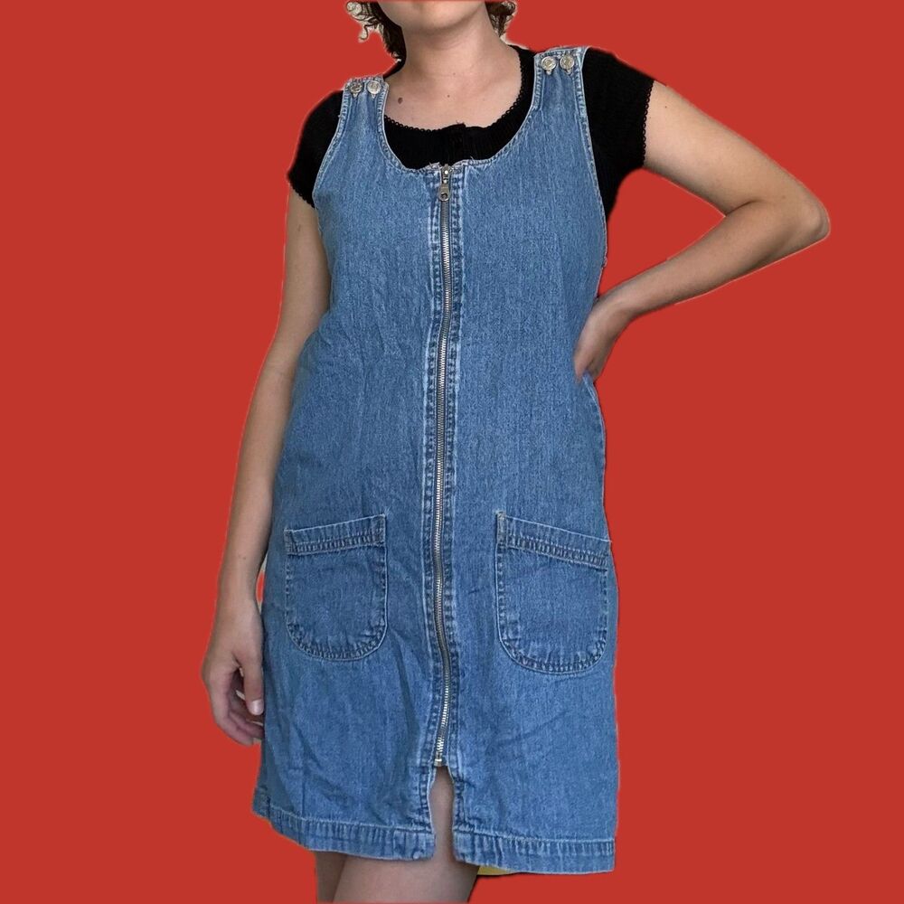 Vintage Cherokee Denim Zip-Front Dress | 100% Cotton | Size Small